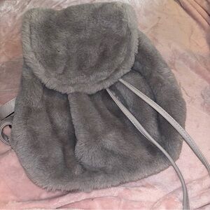 Gray Faux Fur Backpack